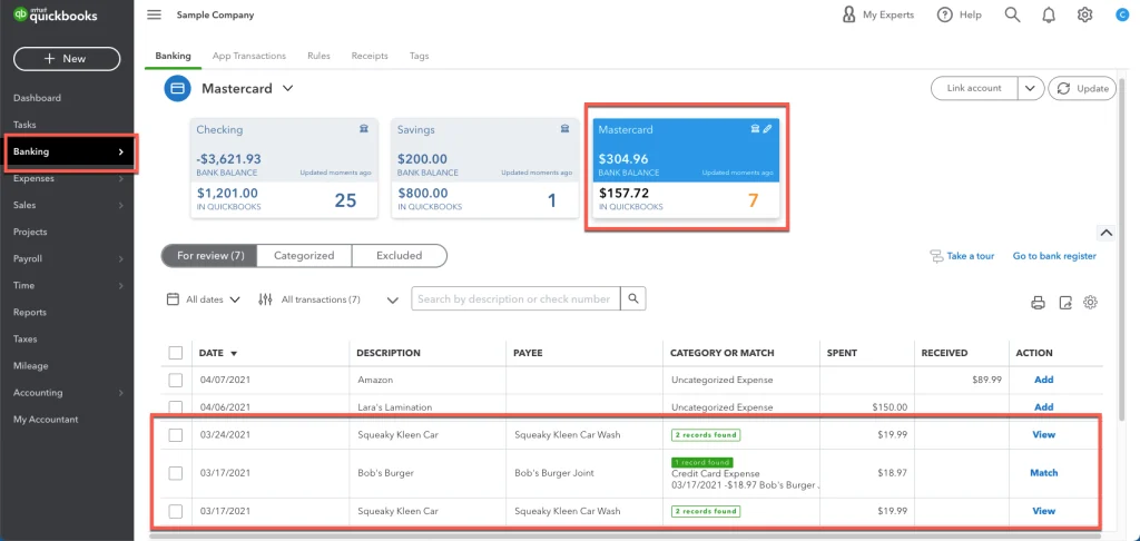 QuickBooks Online Bank Feed