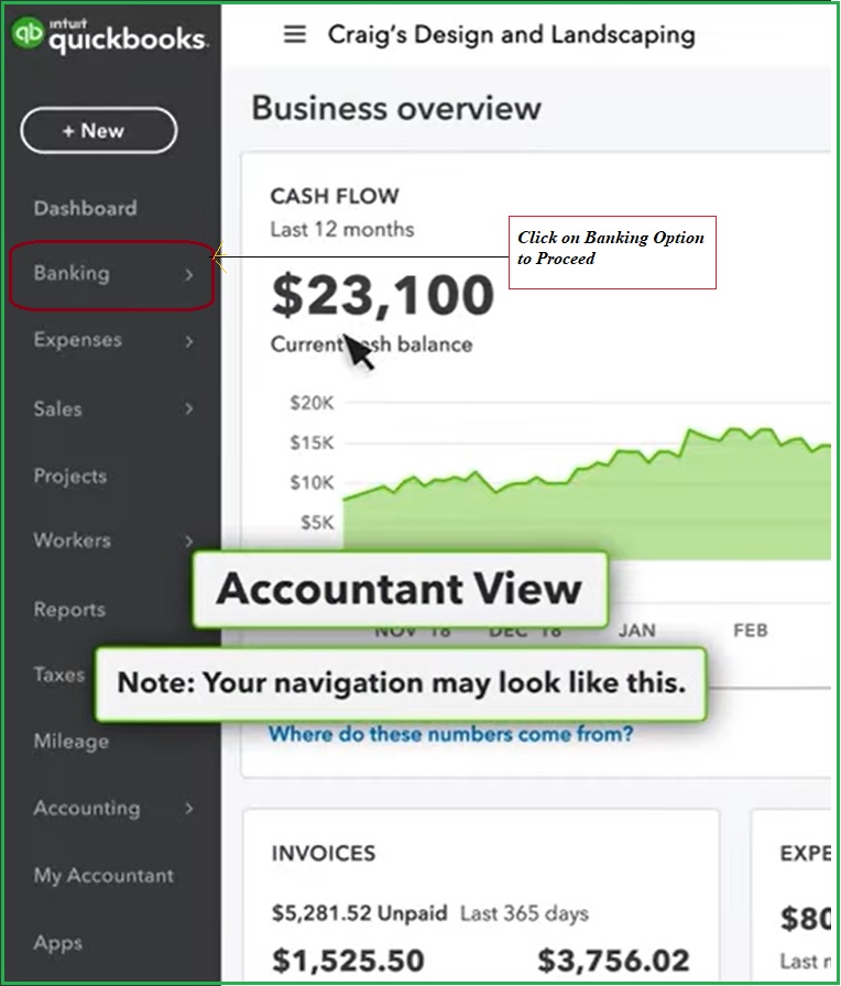 Click on Banking Options - Quickbooks Online Bank Feed
