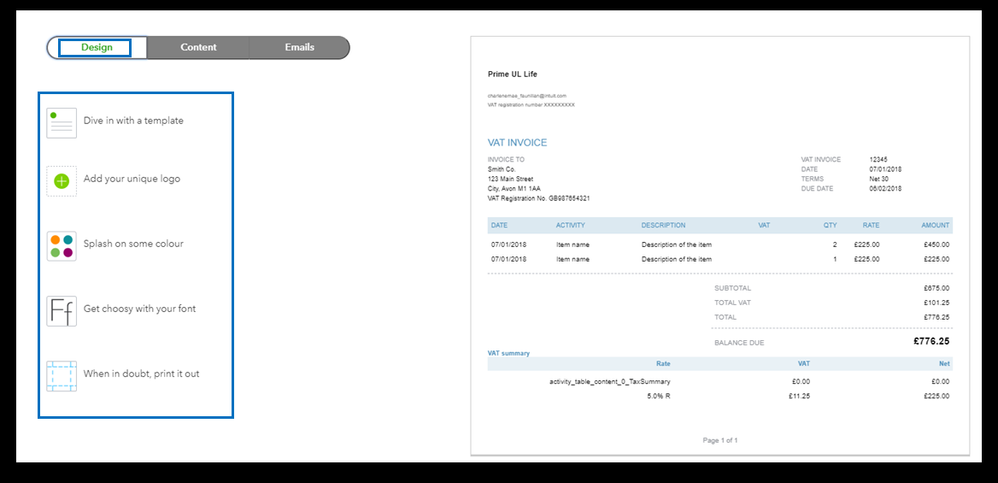 Design or Content tabs