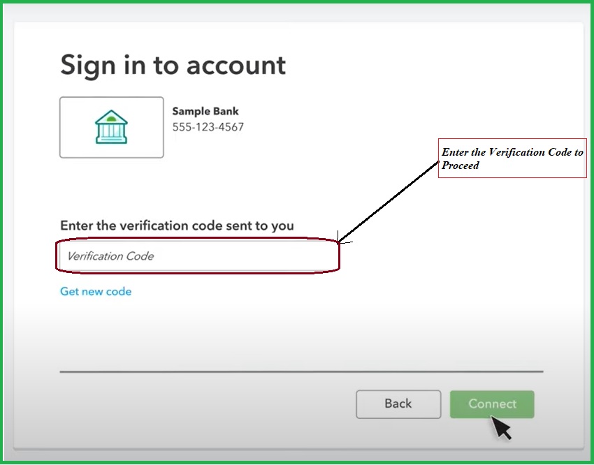 Enter the Verification Code - Quickbooks Online Bank Feed