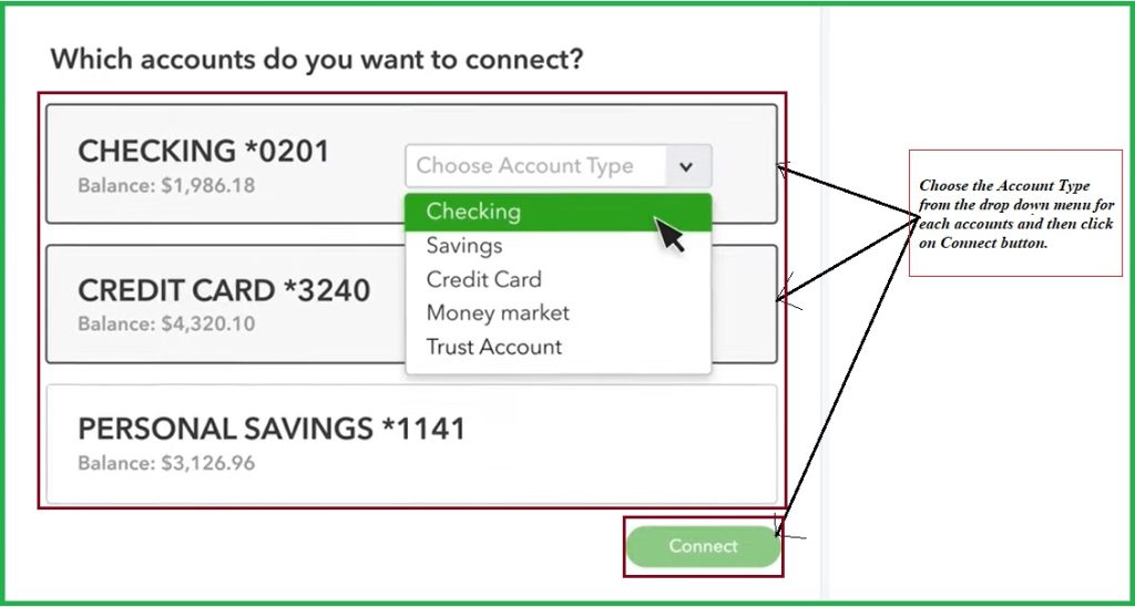choose the account type for all the account