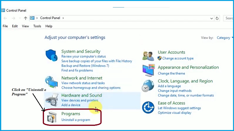 Click on Uninstall a Program - QuickBooks Time Login
