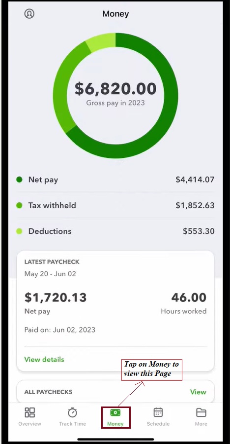 Tap on Money - QuickBooks Enhanced Payroll
