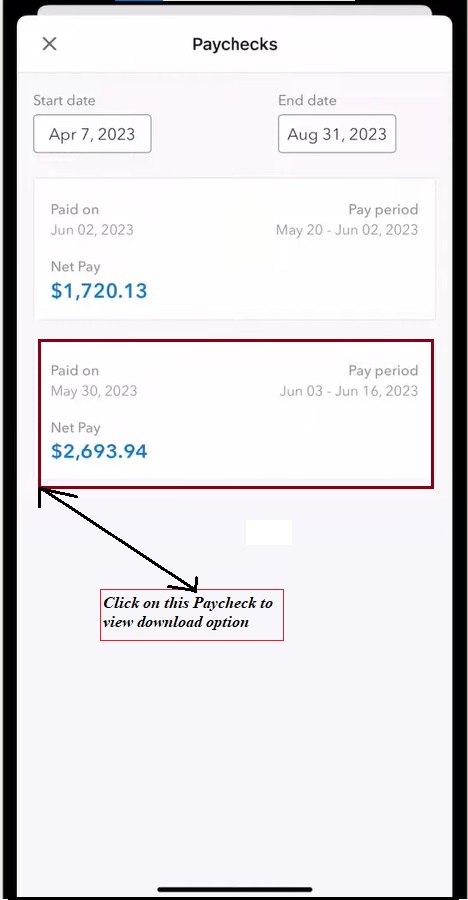 Tap on the preferred paycheck