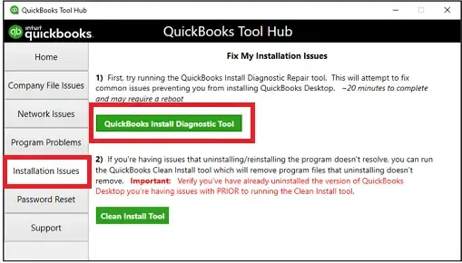 Click a QuickBooks Install Diagnostic Tool.