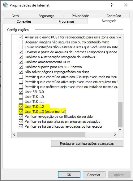 Enable TLS and SSL settings