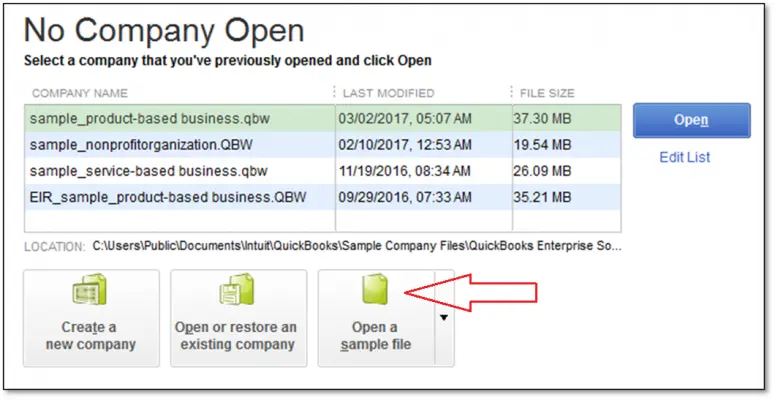 Open a sample file option