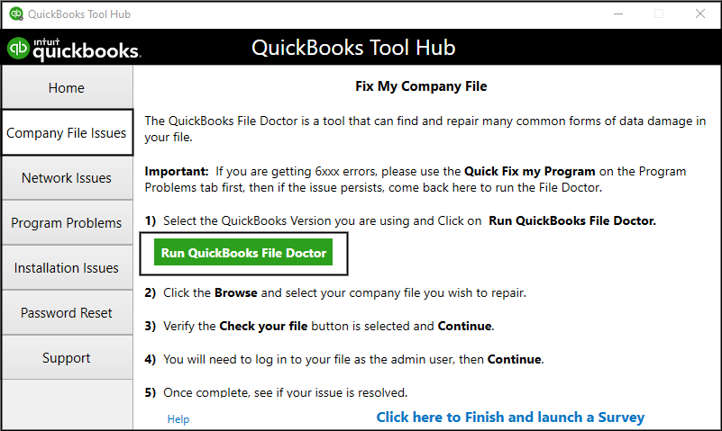 Fix the Company File Issue Using QuickBooks File Doctor Tool