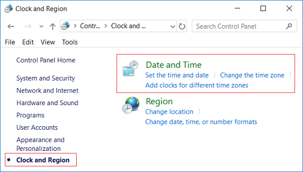 System time and date setting