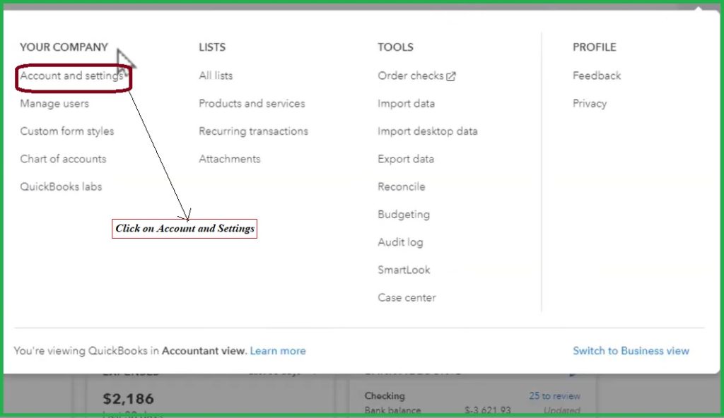 Click on Account and Settings